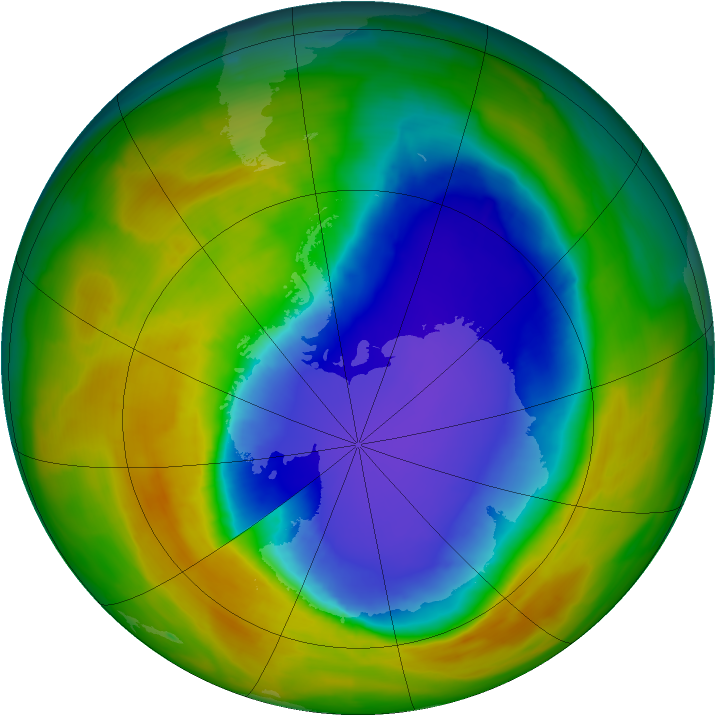 Antarctic ozone map for 16 October 2014
